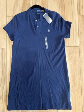NWT Polo Ralph Lauren Navy Blue Cotton Mesh Mini Polo Dress - Size L
